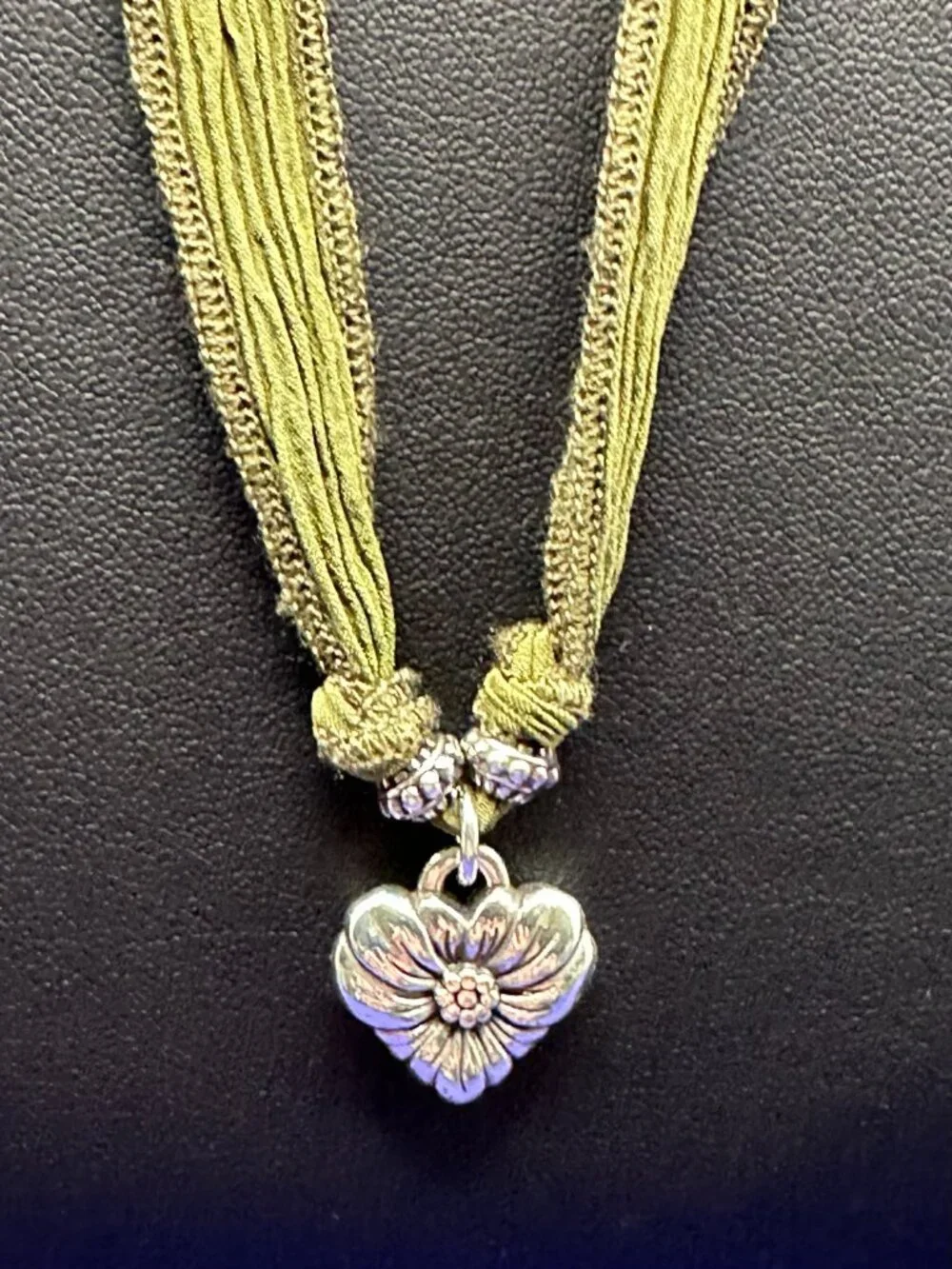 Brighton Silver-Plated Heart Pendant Necklace Fabric Strand